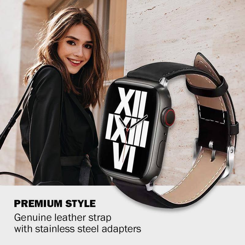 Crong Λουράκι Apple Watch 4/5/6/7/8/9/10/11 - SE (1/2/3) - Ultra (1/2/3) - 42/44/45/49mm από Γνήσιο Δέρμα - Noble Band - Black Noir