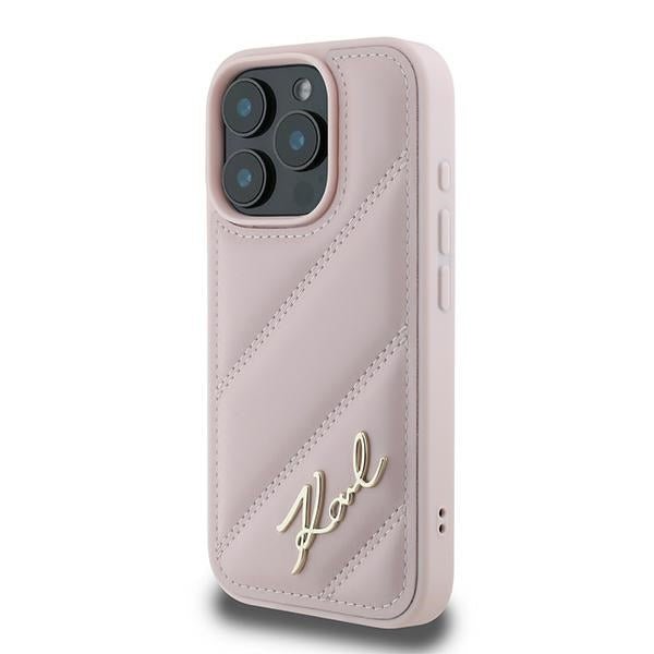 Karl Lagerfeld iPhone 16 Pro Max - Quilted Signature - Θήκη με Επένδυση Συνθετικού Δέρματος - Pink - KLHCP16XPQDSMGP