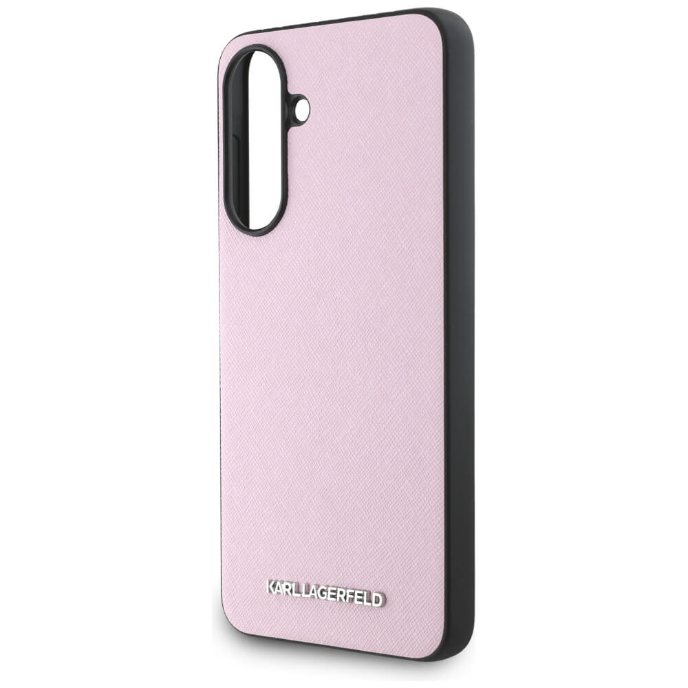 Karl Lagerfeld Samsung Galaxy A56 5G - Saffiano Metal Logo - Σκληρή Θήκη με Επένδυση Συνθετικού Δέρματος και Πλαίσιο Σιλικόνης - Pink - KLHCSA56PSAFWMCP