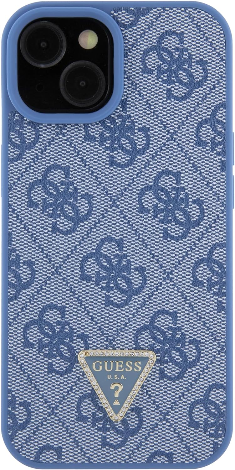 Guess iPhone 15 Leather 4G Diamond Triangle Θήκη με Επένδυση Συνθετικού Δέρματος - Blue - GUHCP15SP4TDPB