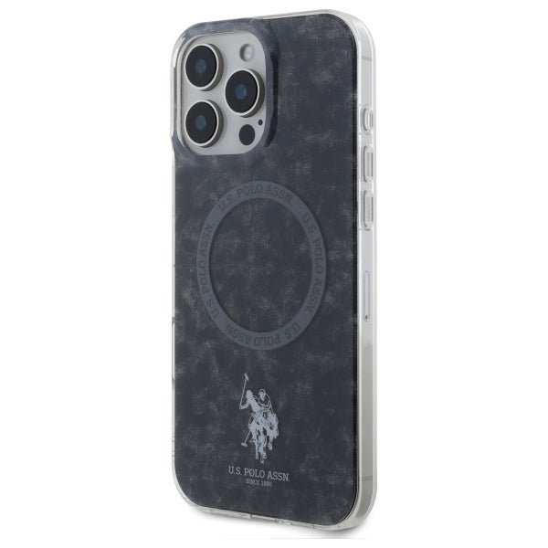 US Polo iPhone 16 Pro Max - IML Ring - MagSafe Σκληρή Θήκη με Πλαίσιο Σιλικόνης - Black - USHMP16XHOCLDPK