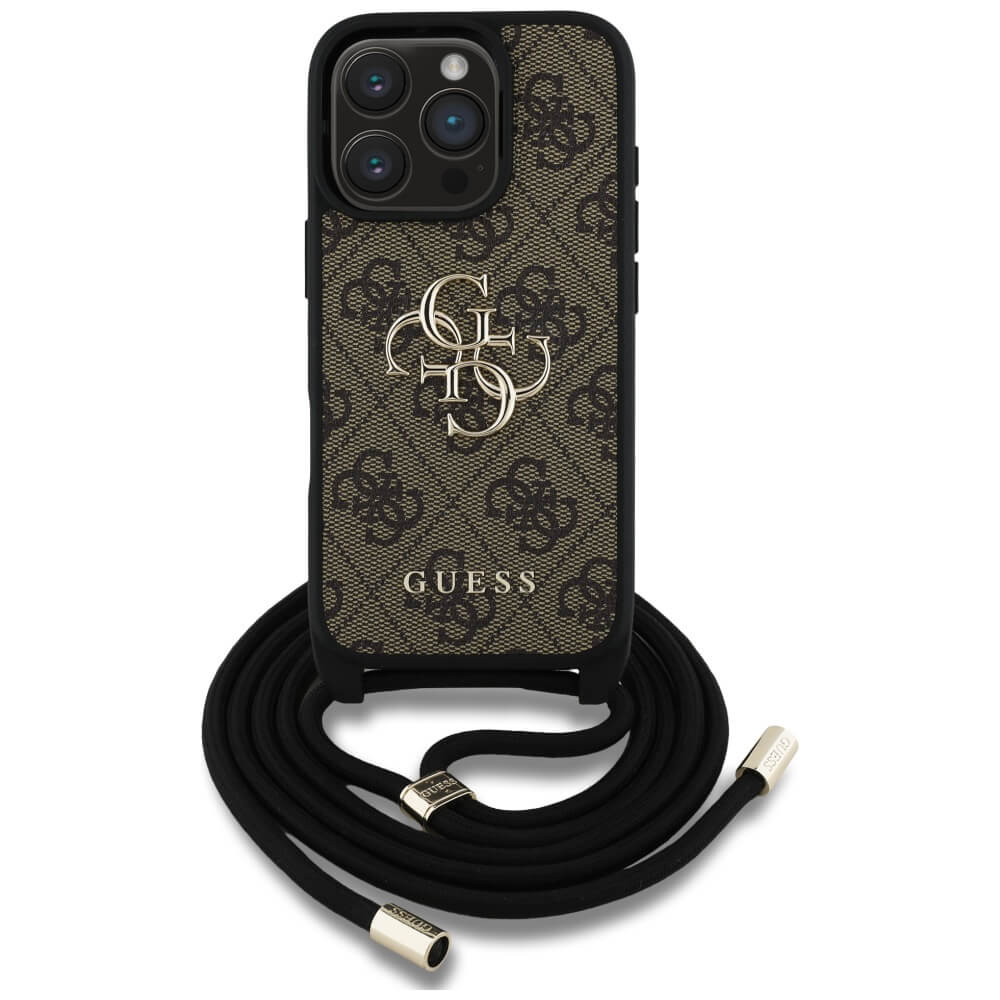 Guess iPhone 16 Pro Max - 4G Big Logo Cord Stap Crossbody - Θήκη με Επένδυση Συνθετικού Δέρματος και Λουράκι - Brown - GUHCP16XP4GMGCRW
