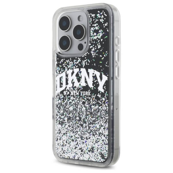 DKNY iPhone 16 - Liquid Glitter Arch Logo - Σκληρή Θήκη με Πλαίσιο Σιλικόνης - Black