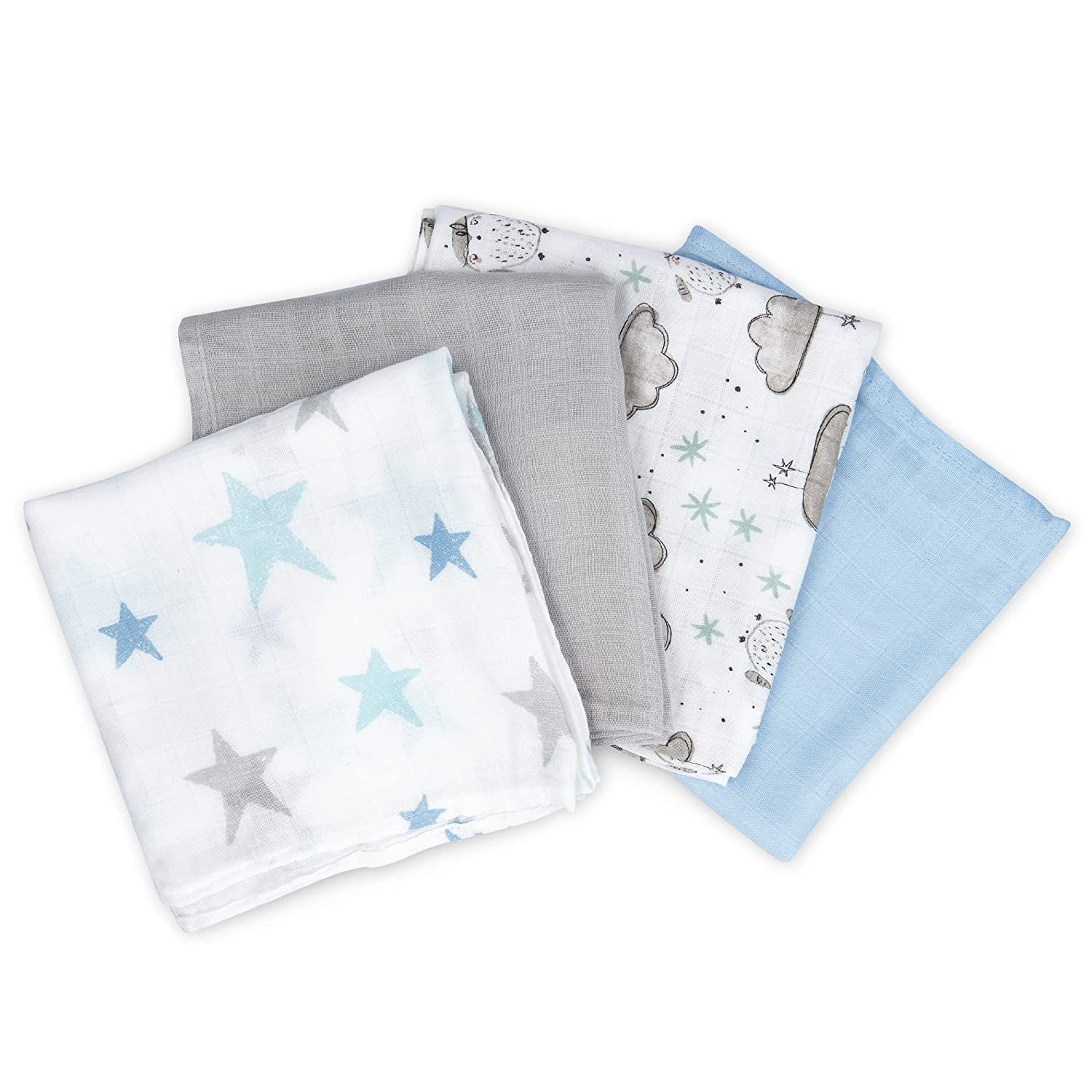 Navaris Σετ με 4 Πάνες Αγκαλιάς από Μουσελίνα για Μωρά - 80 x 80 cm - Design Clouds - 51484.01