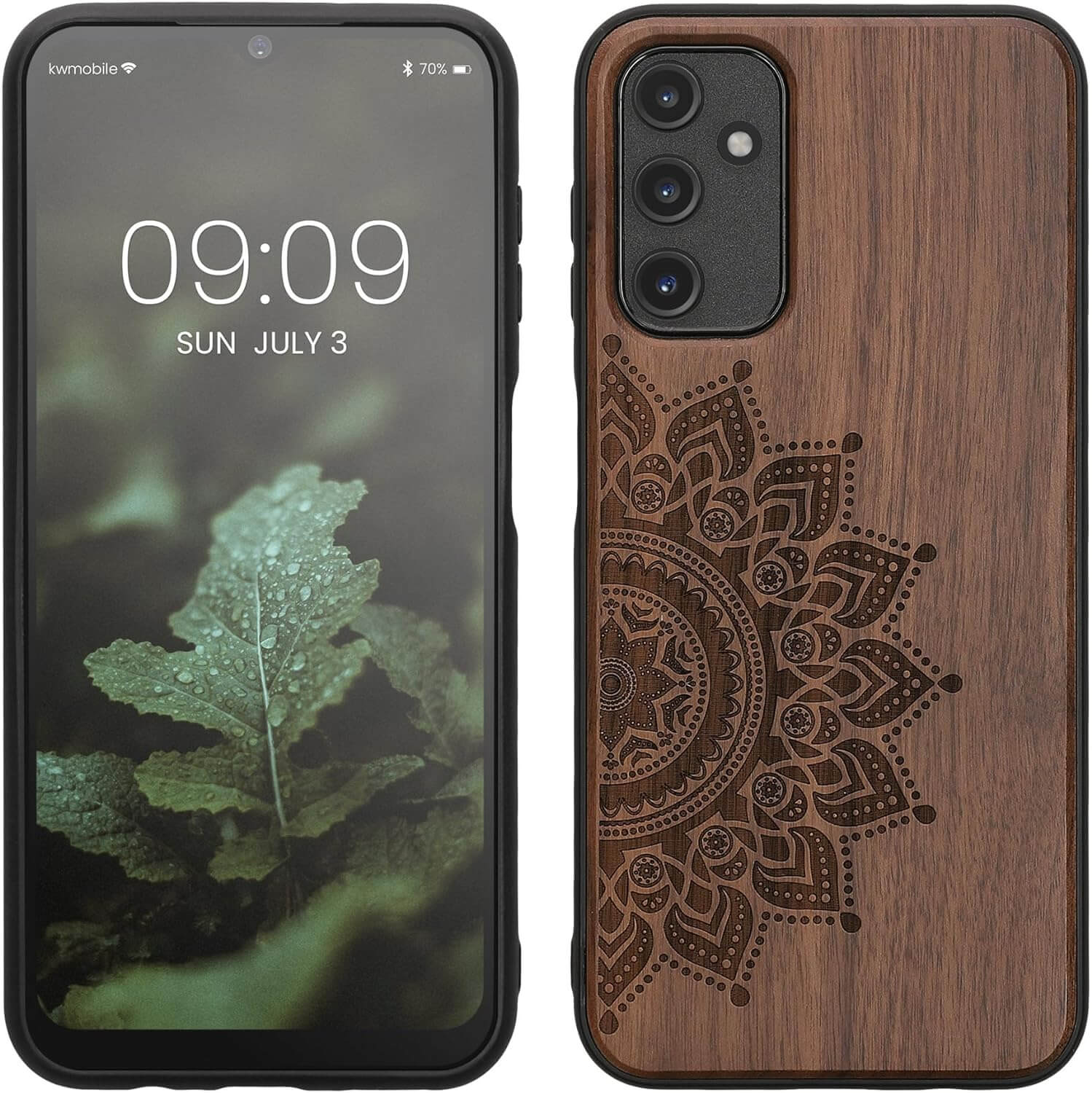 KW Samsung Galaxy A14 5G Θήκη από Φυσικό Ξύλο - Design Rising Sun - Dark Brown - 60817.02