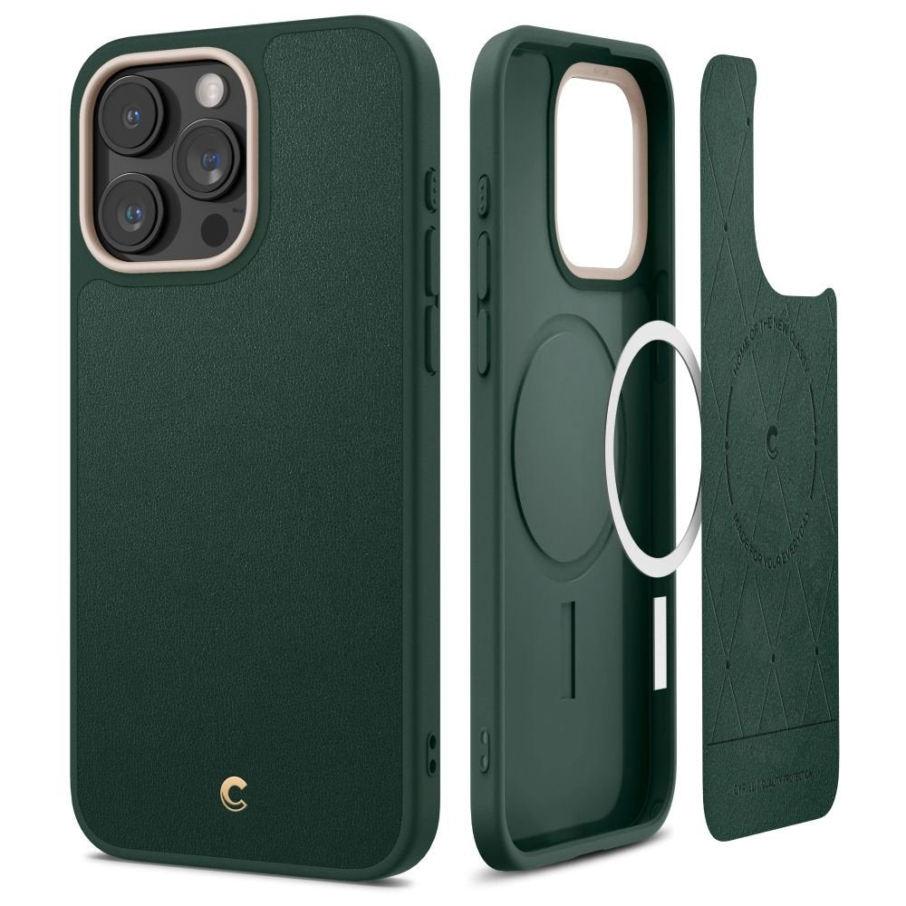 Spigen Cyrill iPhone 15 Pro Max Kajuk Mag Θήκη με Επένδυση Συνθετικού Δέρματος και MagSafe - Forest Green