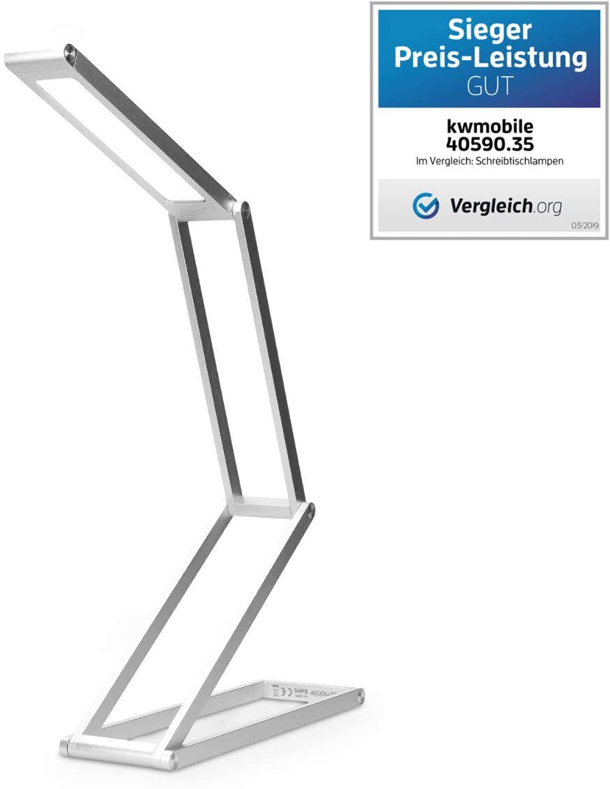 KW LED Folding Desk Lamp Επαναφορτιζόμενο Αναδιπλούμενο Μεταλλικό Φωτιστικό με καλώδιο Micro USB - Silver - 40590.35