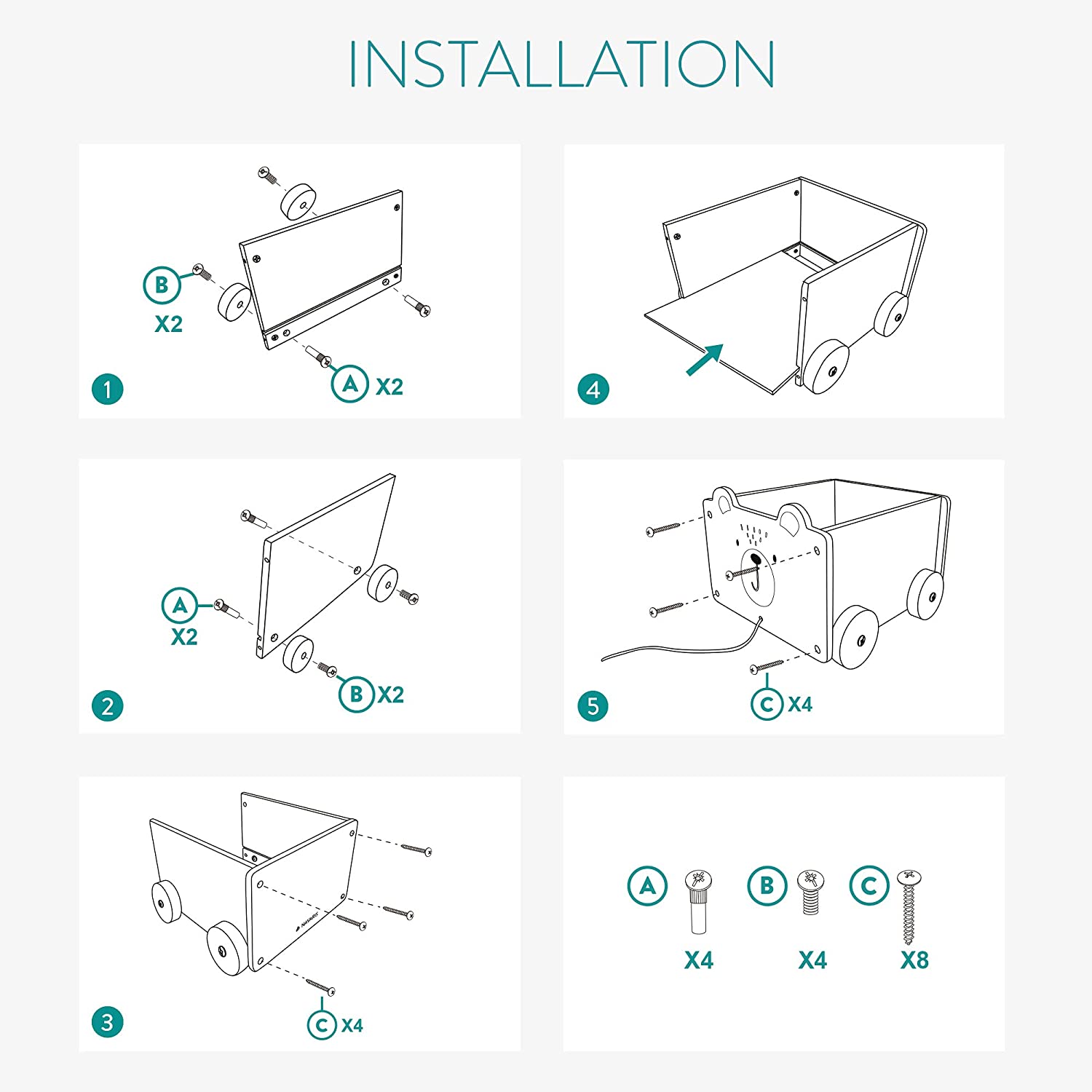 Navaris Toy Box Storage for Toys with Wheels - Παιδικό Κουτί Αποθήκευσης Παιχνιδιών με Ρόδες - Turquoise - 51163.06