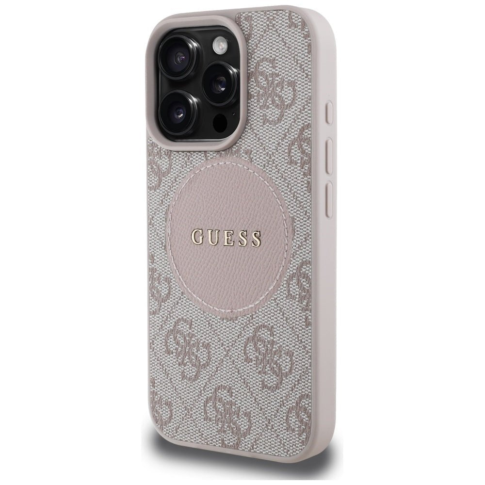 Guess iPhone 16 Pro Max - 4G Circle Classic Logo - MagSafe Θήκη με Επένδυση Συνθετικού Δέρματος - Pink - GUHMP16XP4PGRSGP