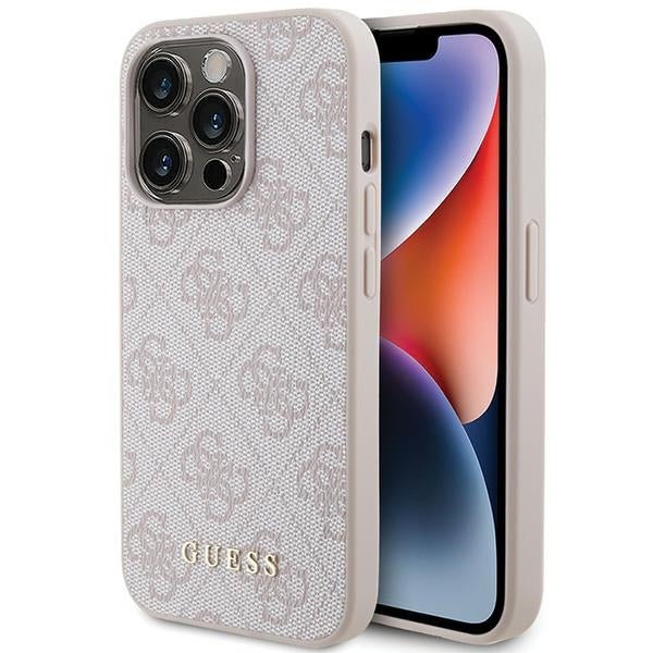 Guess iPhone 15 Pro - 4G Metal Gold Logo Σκληρή Θήκη με Επένδυση Συνθετικού Δέρματος - Pink - GUHCP15LG4GFPI