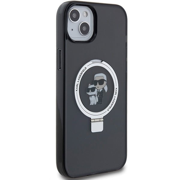 Karl Lagerfeld iPhone 15 Plus Ring Stand Karl and Choupette MagSafe Σκληρή Θήκη με Πλαίσιο Σιλικόνης και MagSafe - Διάφανη / Black - KLHMP15MHMRSKCK