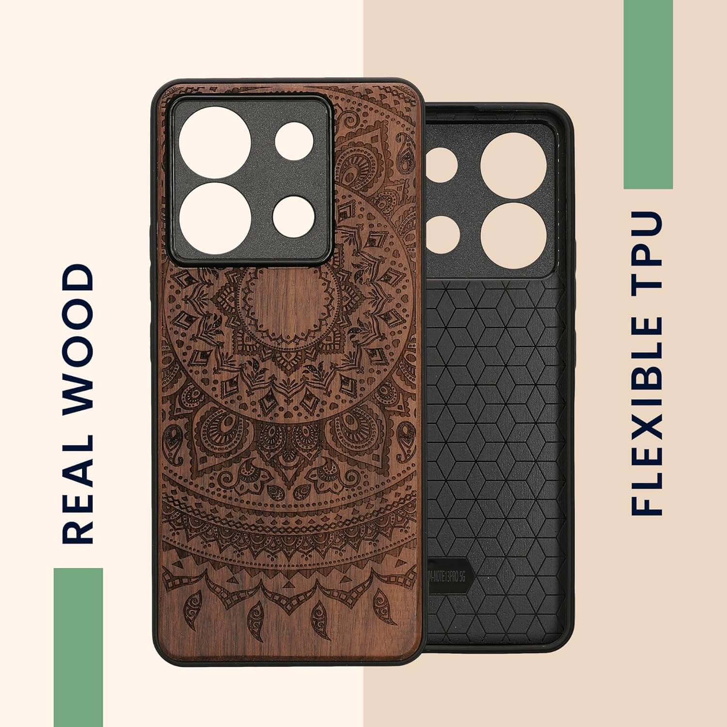 KW Xiaomi Redmi Note 13 Pro 5G / Poco X6 5G Θήκη από Φυσικό Ξύλο - Design Indian Sun - Dark Brown