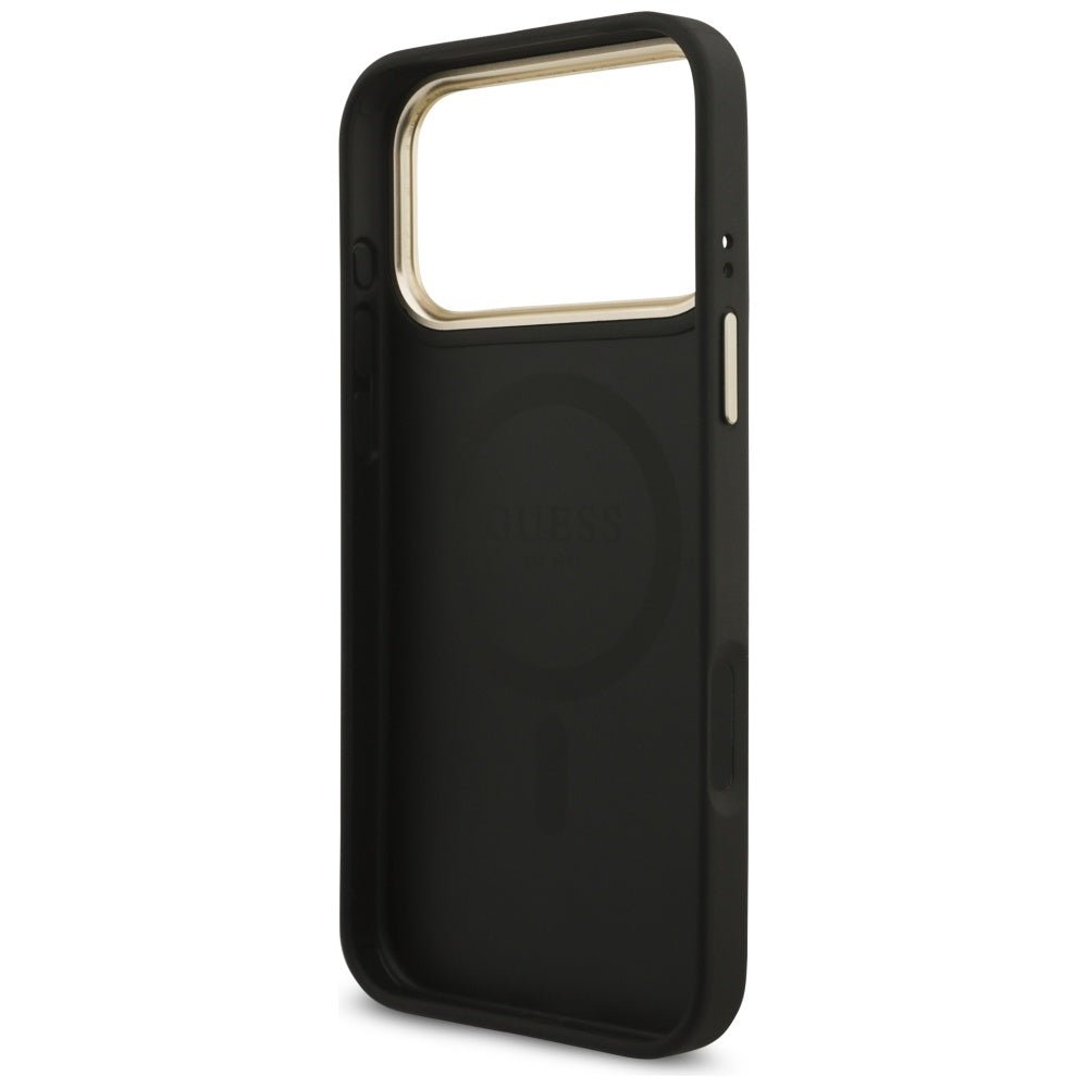 Guess iPhone 17 Pro Max - 4G Triangle Strass Logo MagSafe - Σκληρή Θήκη με Επένδυση Συνθετικού Δέρματος - Black / Gold - GUHMP17XP4GTDGMK