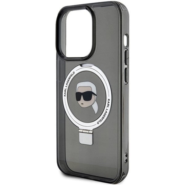 Karl Lagerfeld iPhone 15 Pro Max Ring Stand Karl Head MagSafe Σκληρή Θήκη με Πλαίσιο Σιλικόνης και MagSafe - Διάφανη / Black - KLHMP15XHMRSKHK
