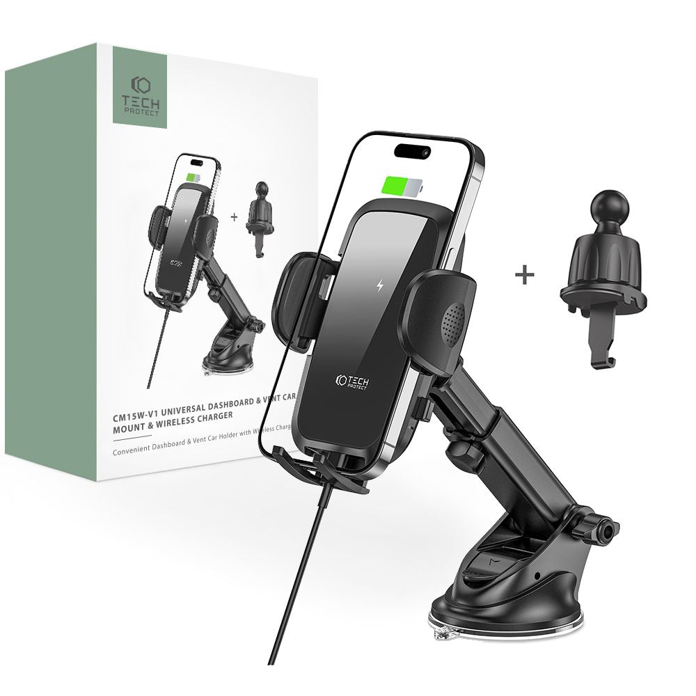 Tech - Protect CM15W - V1 Μ Βάση για το Ταμπλό και τον Αεραγωγό του Αυτοκινήτου με Ασύρματη Φόρτιση 15W - Black