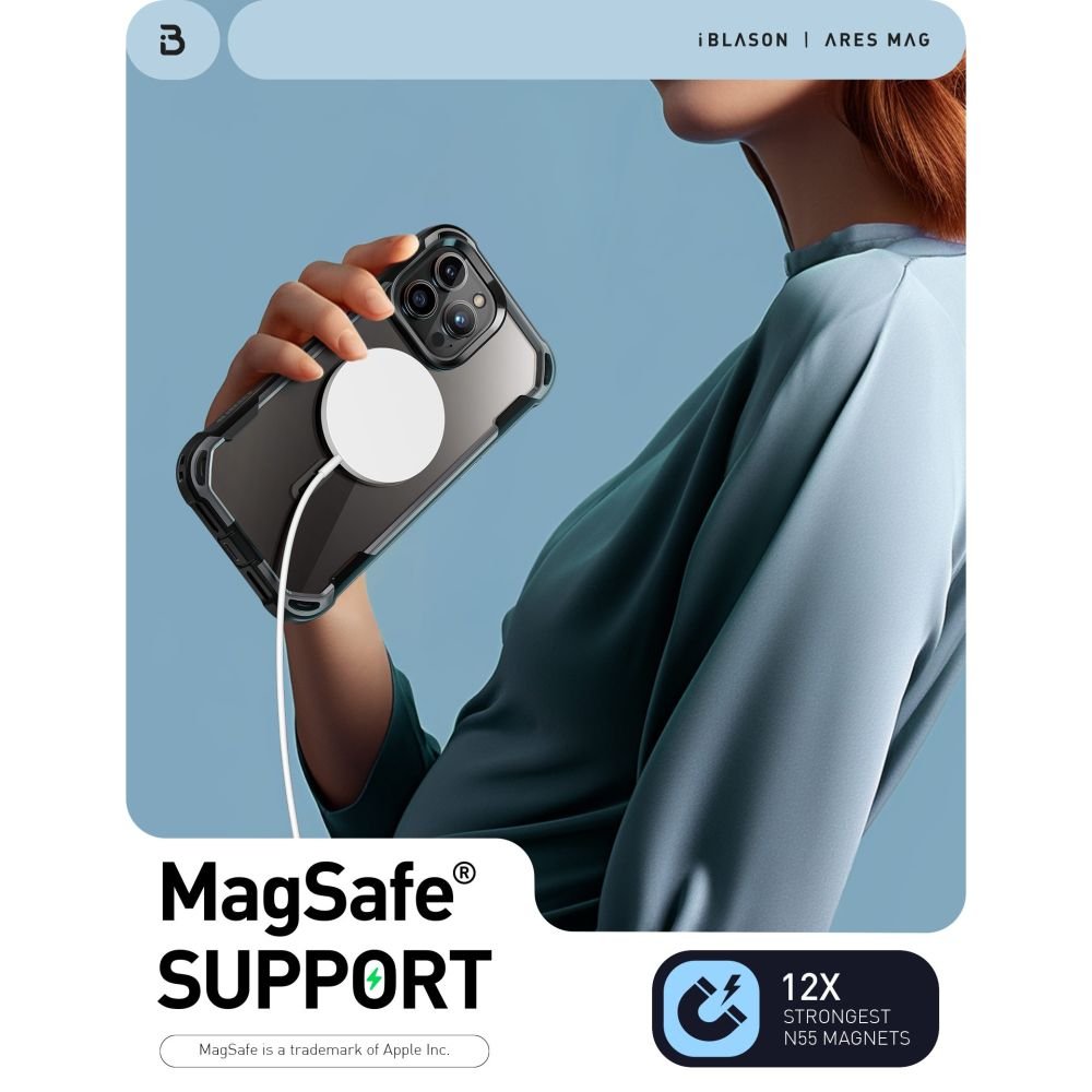 i - Blason iPhone 15 Pro Max Ares Mag MagSafe Σκληρή Θήκη με Πλαίσιο Σιλικόνης και Προστασία Οθόνης - Black