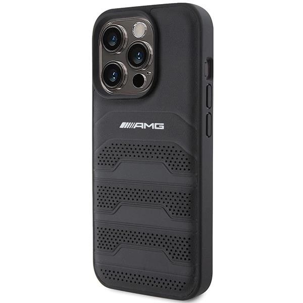 AMG iPhone 15 Pro Leather Debossed Lines Σκληρή Θήκη με Πλαίσιο Σιλικόνης και Επένδυση Συνθετικού Δέρματος - Black - AMG00069 - 0