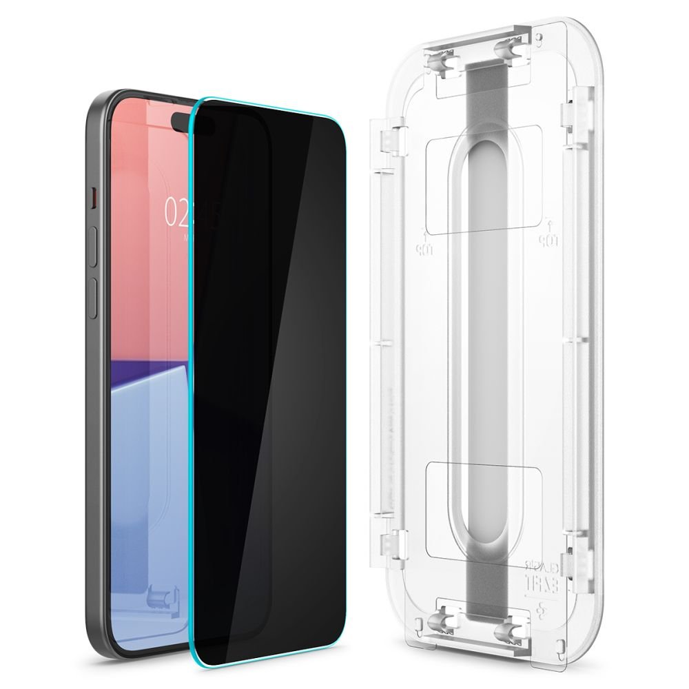 Spigen iPhone 15 Pro Max Glas.TR Privacy EZ Fit 2.5D 9H Αντιχαρακτικό Γυαλί Οθόνης - Clear / Black - AGL07118