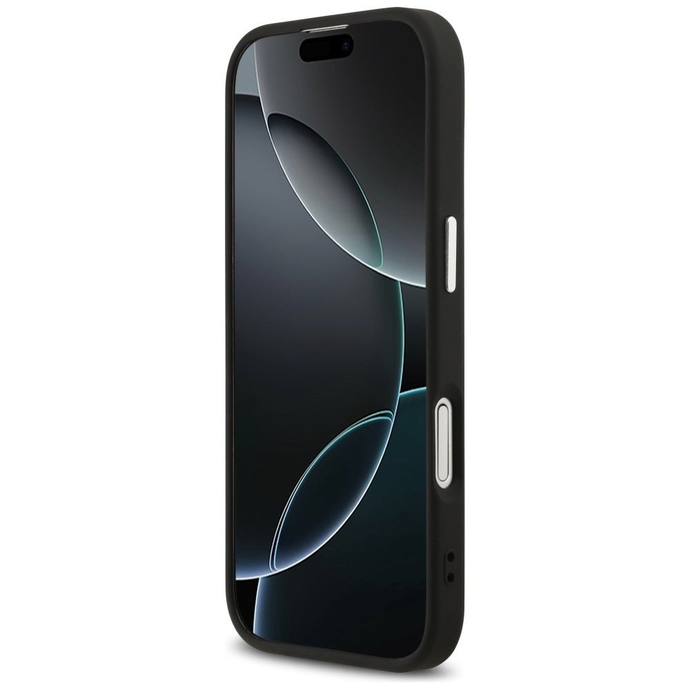 Guess iPhone 17 - 4G Classic Logo MagSafe - Σκληρή Θήκη με Πλαίσιο Σιλικόνης και Επένδυση Οικολογικού Δέρματος - Black - GUHMP17SP4GSSMCK