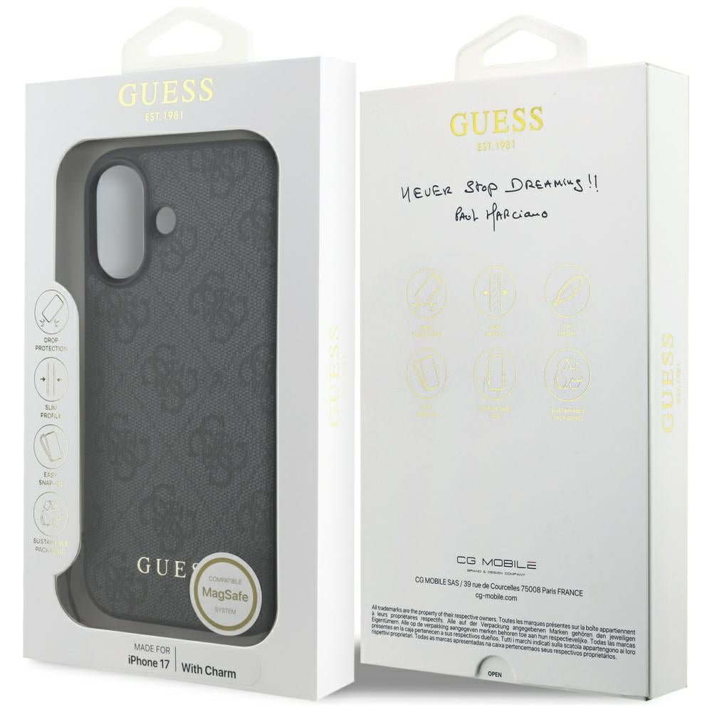 Guess iPhone 17 - 4G Charms Collection MagSafe - Θήκη με Επένδυση Συνθετικού Δέρματος - Black - GUHMP17SGF4GCK