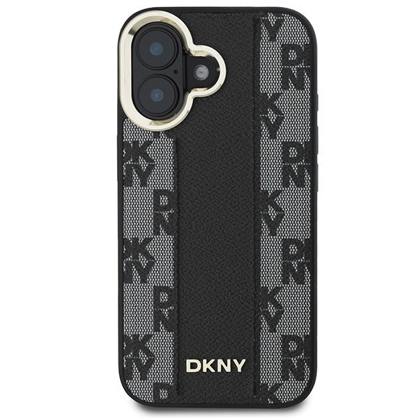 DKNY iPhone 16 - Checkered Pattern MagSafe Σκληρή Θήκη με Επένδυση Συνθετικού Δέρματος - Black