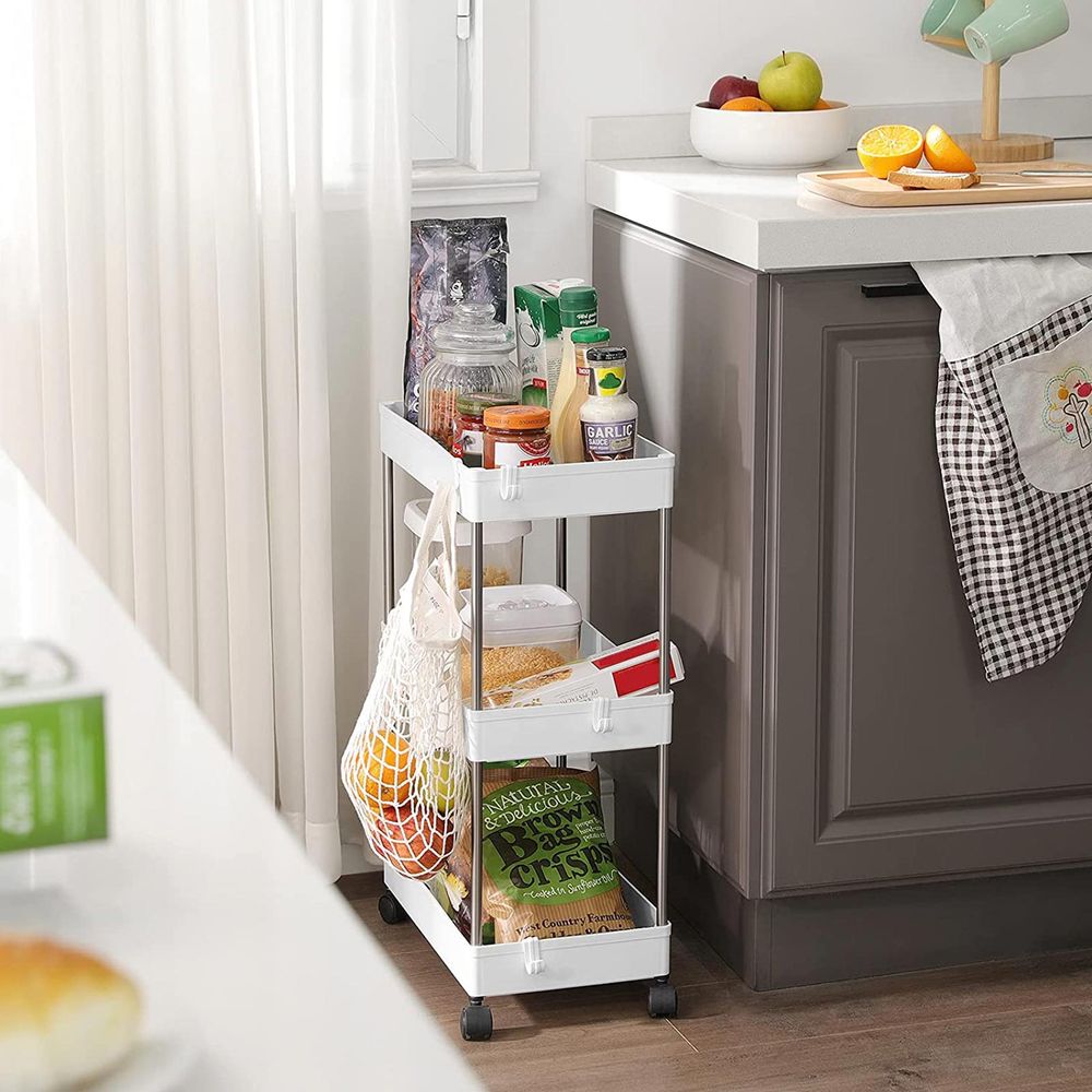 Songmics Πλαστικό Καρότσι για Οργάνωση και Αποθήκευση με 3 Ράφια - 40 x 22 x 60cm - White - KSC009W01