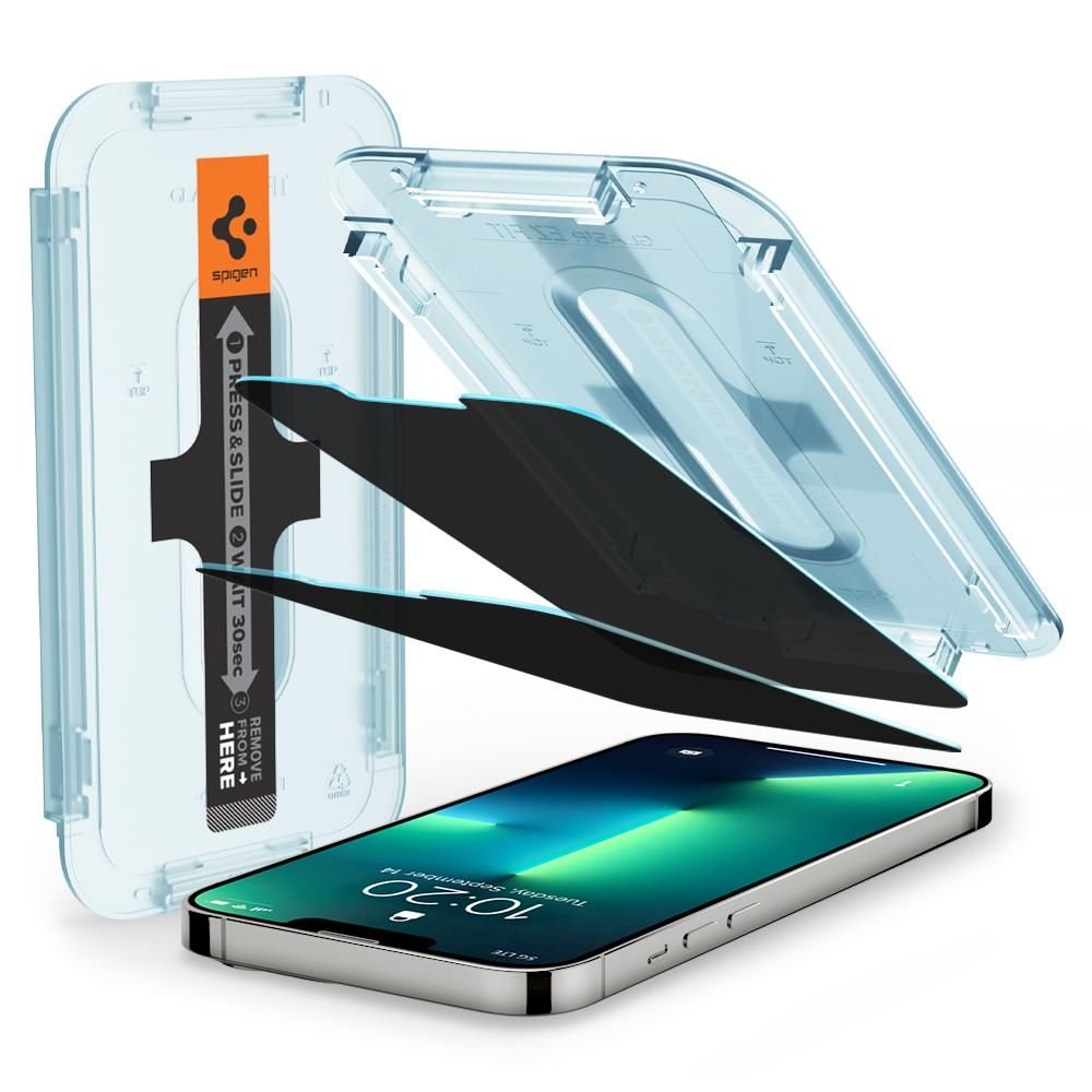 Spigen iPhone 13 Pro Max Glas.TR Privacy EZ Fit 2.5D 9H Tempered Glass Αντιχαρακτικό Γυαλί Οθόνης - 2 Τεμάχια - Clear / Black - AGL03378