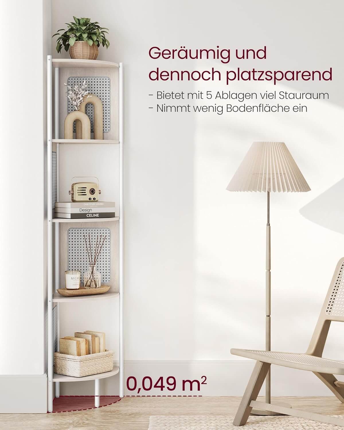 Vasagle Γωνιακή Ραφιέρα 5 Ραφιών με Πλαϊνά Πάνελ από Συνθετικό Rattan και Μεταλλικό Σκελετό - 31.9 x 31.9 x 156.4 cm - Oatmeal Beige - LLS588K66