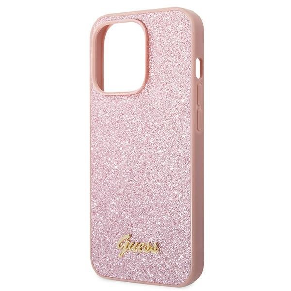 Guess iPhone 14 Pro Glitter Script Σκληρή Θήκη με Πλαίσιο Σιλικόνης - Pink - GUHCP14LHGGSHP