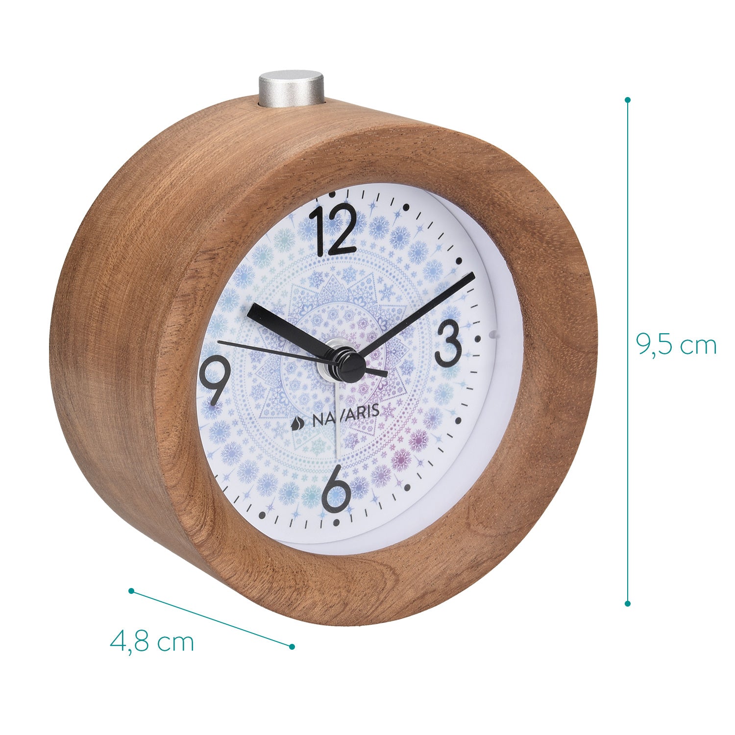 Navaris Analogue Wood Alarm Clock Design Arctic Snowflake - Αναλογικό Επιτραπέζιο Ρολόι και Ξυπνητήρι - Dark Brown - 46269.18.02
