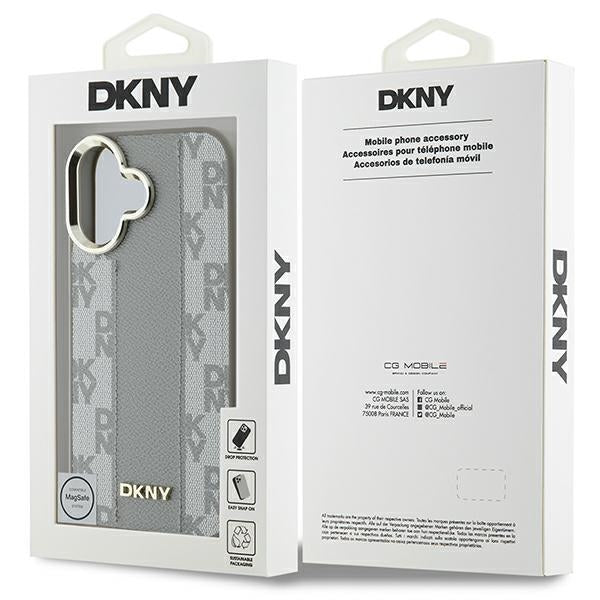 DKNY iPhone 16 - Checkered Pattern - MagSafe Σκληρή Θήκη με Επένδυση Συνθετικού Δέρματος - Beige