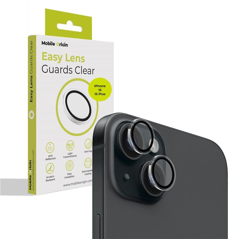 Mobile Origin Easy Lens Guards iPhone 15 / iPhone 15 Plus - Προστασία Κάμερας - Αντιχαρακτικό Γυαλί - Διάφανο