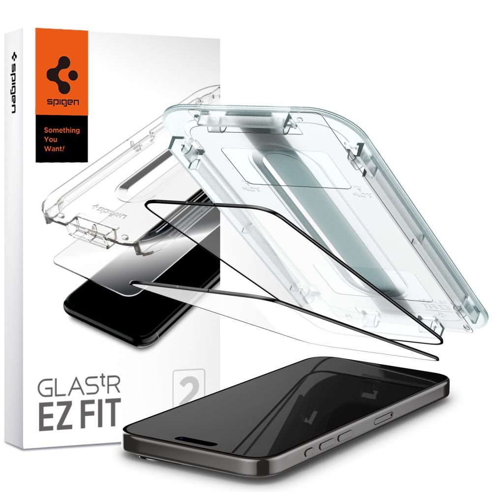 Spigen iPhone 15 Pro Max Glas.TR EZ Fit FC 0.3mm 2.5D 9H Case Friendly Full Screen Tempered Glass Αντιχαρακτικό Γυαλί Οθόνης - 2 Τεμάχια - Black