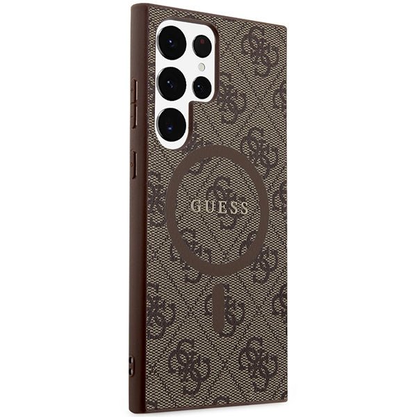 Guess Samsung Galaxy S24 Ultra - 4G Collection Leather Metal Logo MagSafe Θήκη με Επένδυση Συνθετικού Δέρματος και MagSafe - Brown - GUHMS24LG4GFRW