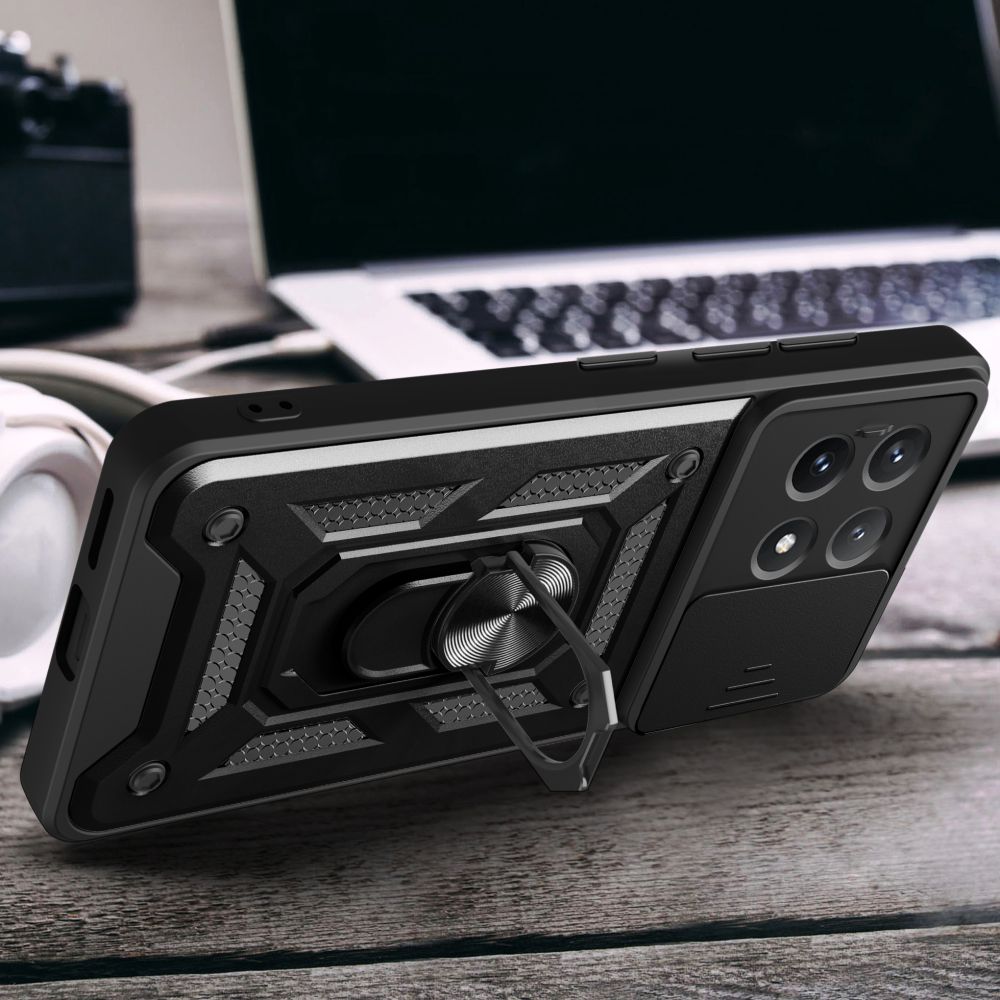 Tech - Protect Xiaomi Poco X6 Pro 5G Camshield Pro Σκληρή Θήκη με Πλαίσιο Σιλικόνης και Δαχτυλίδι Συγκράτησης - Black