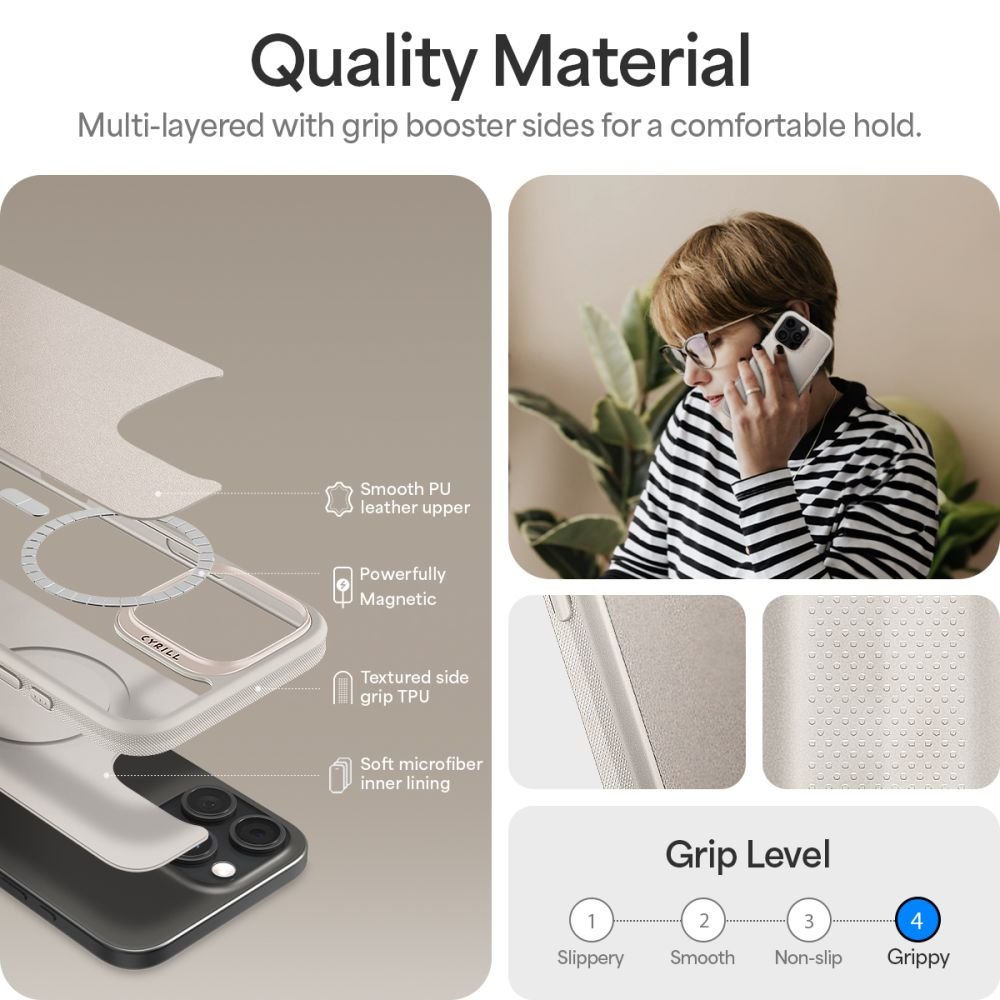 Spigen Cyrill iPhone 16 Pro Kajuk Mag Θήκη με Επένδυση Συνθετικού Δέρματος και MagSafe - Cream