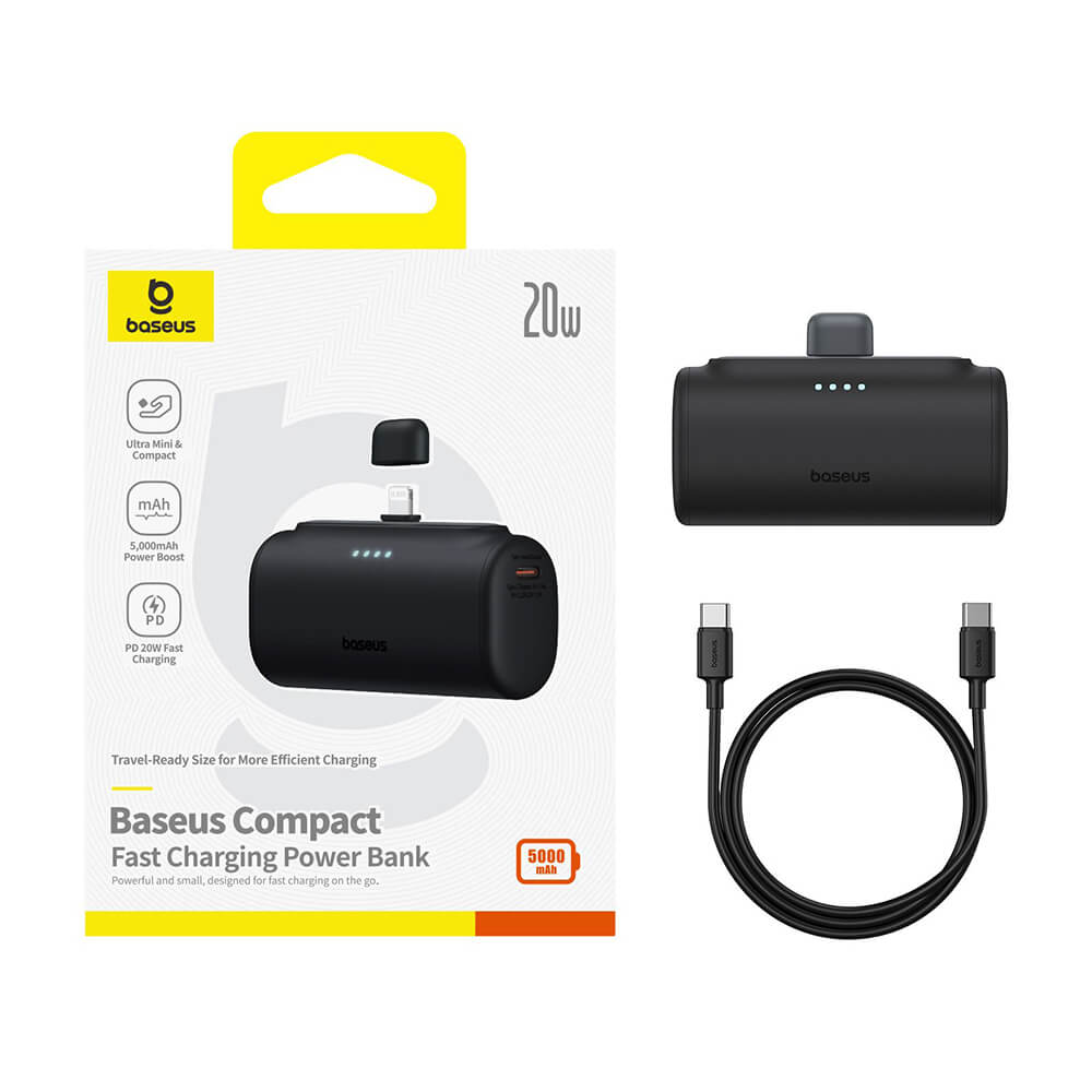 Baseus Compact Series Lightning - PowerBank 5000mAh 20W με Καλώδιο Type - C to Type - C - Black - P10068307113 - 00