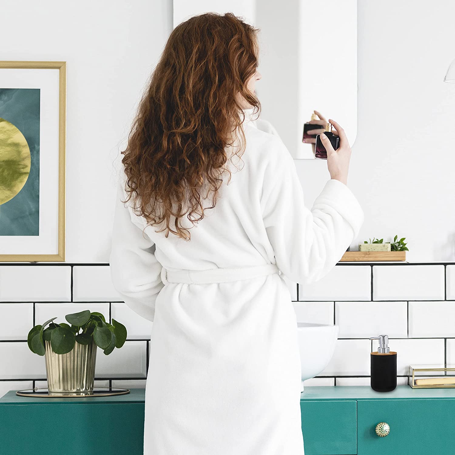 Relaxdays Αξεσουάρ Μπάνιου Σετ 6 Τεμαχίων από Πλαστικό και Μπαμπού - Black / Light Brown - 4052025886516