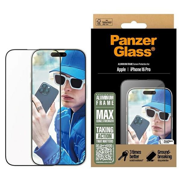 PanzerGlass iPhone 16 Pro Aluminum Frame Ultra - Wide Fit Full Screen Αντιχαρακτικό Γυαλί Οθόνης - Black