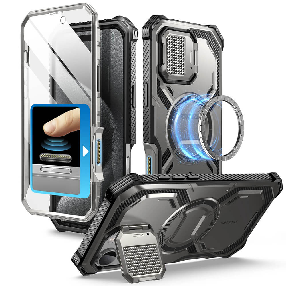 Supcase iPhone 16 Pro Armorbox MagSafe Σκληρή Θήκη με Προστασία Οθόνης και Κάλυμμα Κάμερας / Stand - Titan Gray