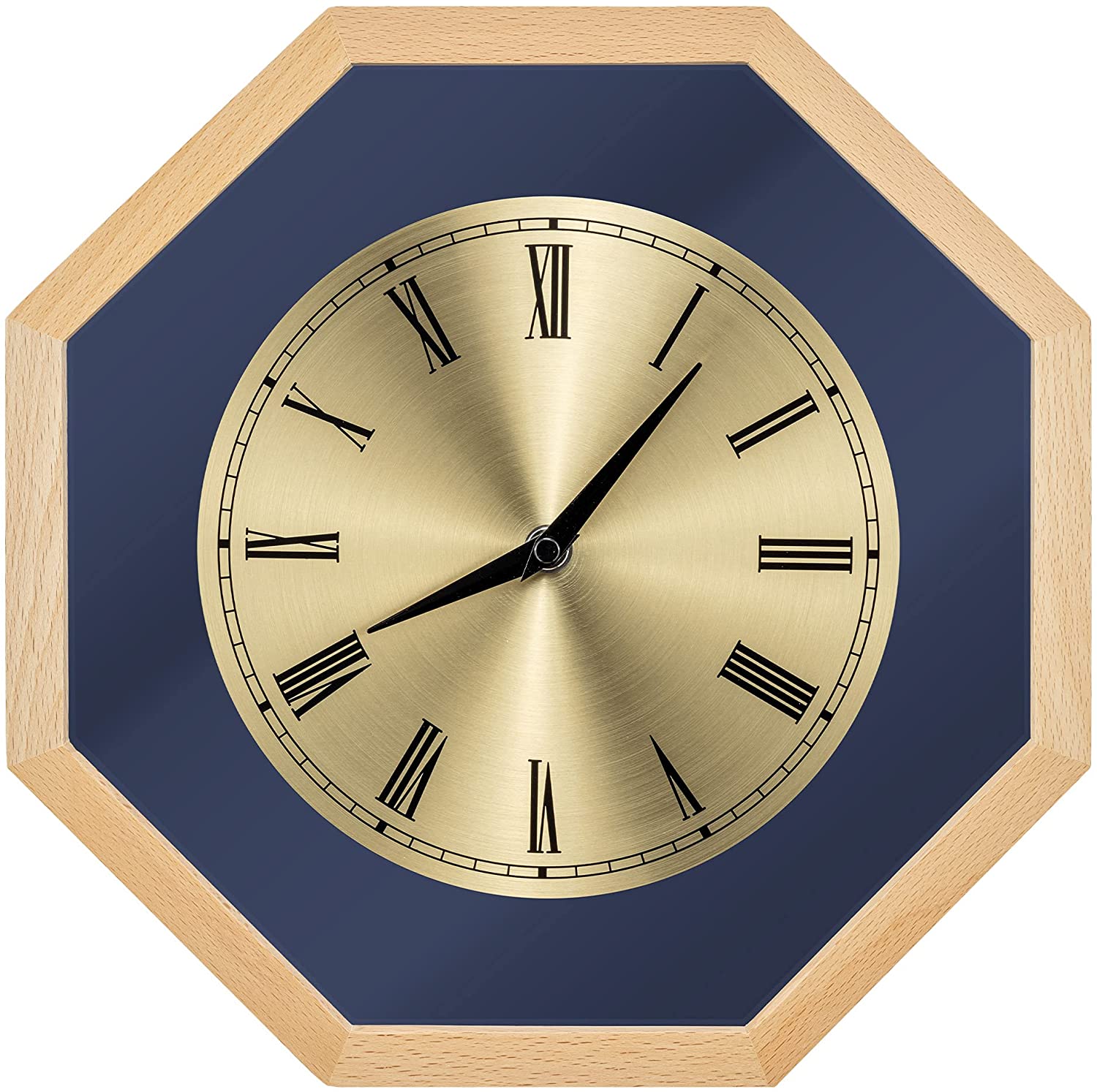 Navaris Analogue Wood Wall Clock Design Octagonal - Ρολόι Tοίχου - Light Brown / Gold - 54470.24.21