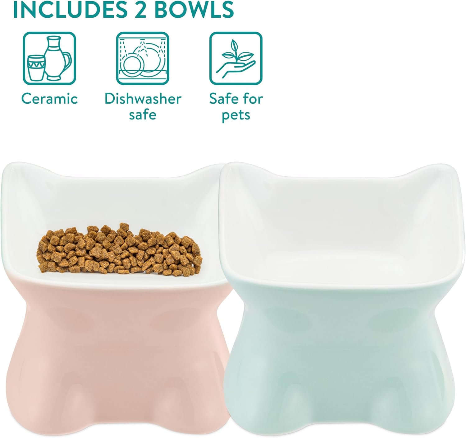 Navaris Σετ με 2 Υπερυψωμένα Κεραμικά Μπολ Φαγητού και Νερού για Κατοικίδια - 120 ml - Green / Pink - 61289.06