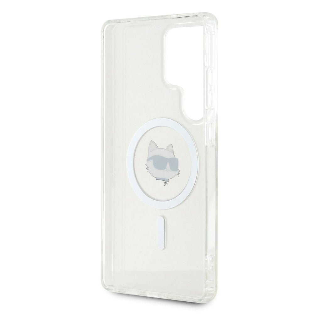 Karl Lagerfeld Samsung Galaxy S25 Ultra - Button Choupette Head Printed Logo - MagSafe Σκληρή Θήκη με Πλαίσιο Σιλικόνης - White - KLHMS25LHLSCHH
