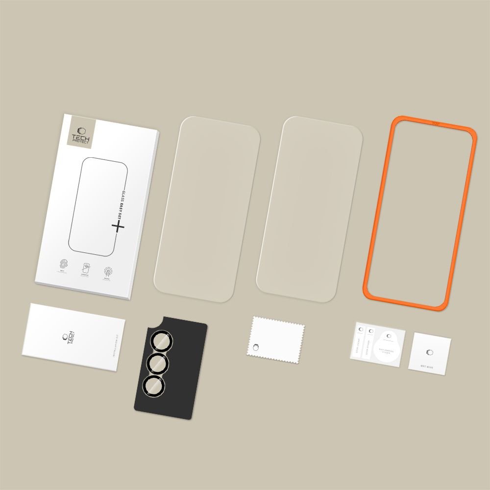 Tech - Protect Samsung Galaxy A37 5G - Σετ με 2 Αντιχαρακτικά Γυαλιά Οθόνης με οδηγό και 1 Αντιχαρακτικό Γυαλί για την Κάμερα - Easy Set+ - Clear