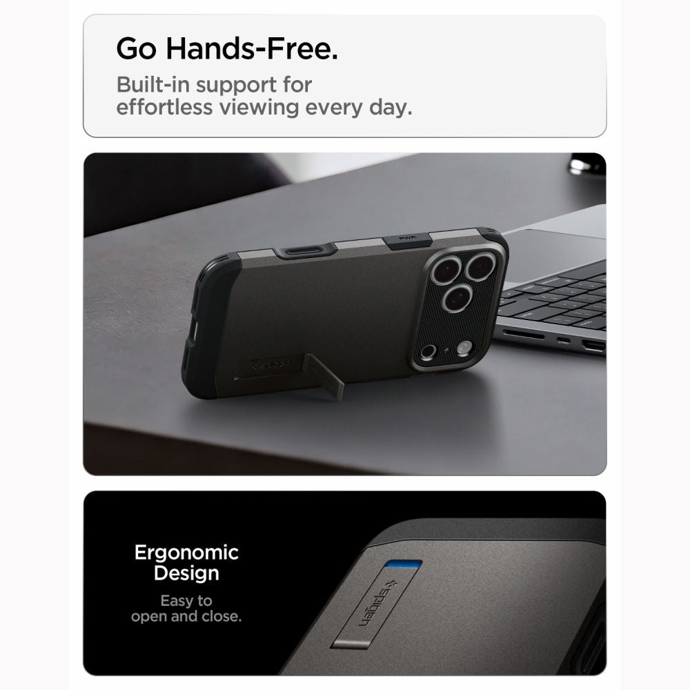 Spigen iPhone 18 Pro Max / iPhone 17 Pro Max - MagSafe Σκληρή Θήκη με Πλαίσιο Σιλικόνης και Σταντ - Tough Armor T Mag - Gunmetal