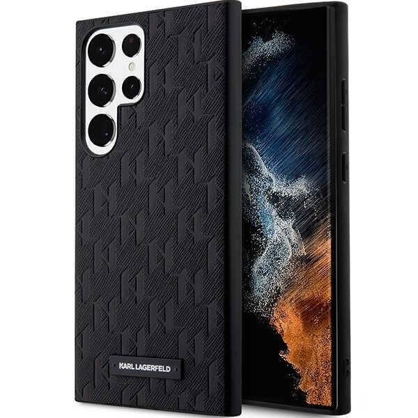 Karl Lagerfeld Samsung Galaxy S23 Ultra - Saffiano Mono Metal Logo Σκληρή Θήκη με Επένδυση Συνθετικού Δέρματος και Πλαίσιο Σιλικόνης - Black - KLHCS23LSAKLHPK