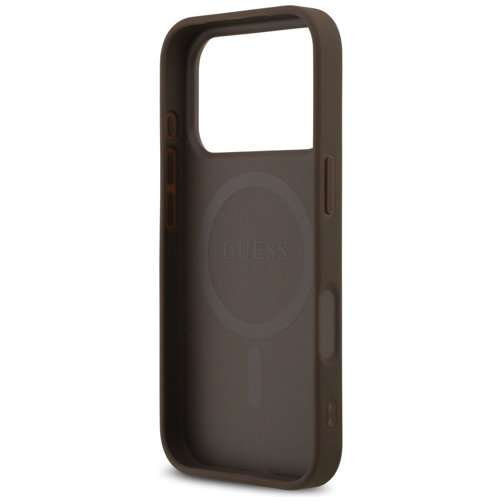 Guess iPhone 17 Pro - 4G Triangle Strass MagSafe - Σκληρή Θήκη με Επένδυση Συνθετικού Δέρματος - Brown - GUHMP17LP4TDPLW