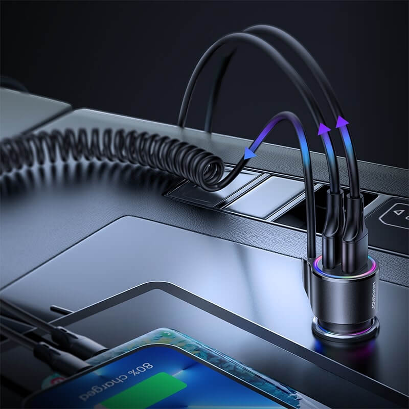 Joyroom JR - CL24 3in1 Fast Car Charger 17W Φορτιστής Αυτοκινήτου με 2 Θύρες USB και Καλώδιο Type - C 1.5m - Black