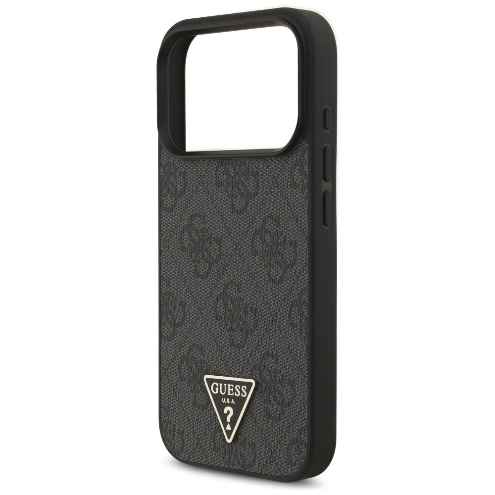 Guess iPhone 17 Pro - 4G Strap Triangle Logo MagSafe - Σκληρή Θήκη με Επένδυση Συνθετικού Δέρματος και Λουράκι - Black - GUHMP17LP4TSDPPSK