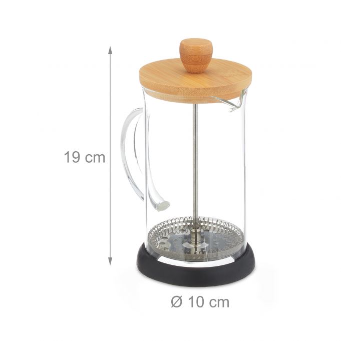 Relaxdays Γαλλική Καφετιέρα με Καπάκι από Bamboo - 600ml - Διάφανη / Natural - 4052025978846